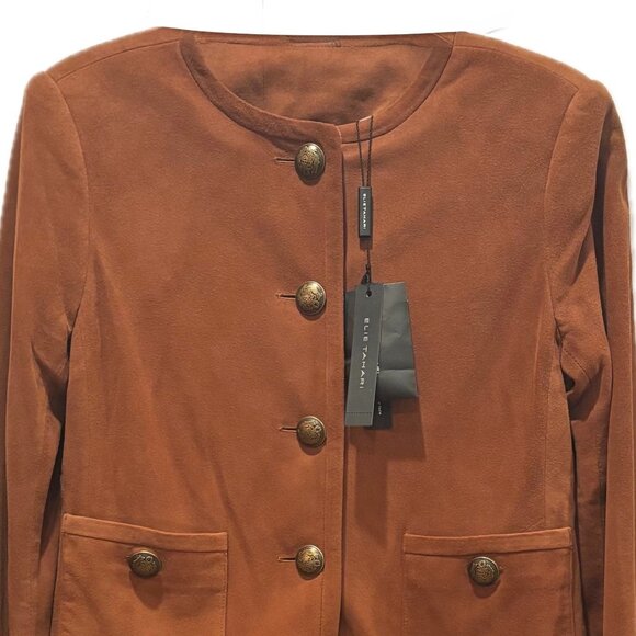 Elie Tahari Suede Military Jacket Amber Color Women's Size S NEW - Picture 4 of 12